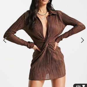 Missyempire Plisse Wrap Long Sleeve Mini Dress